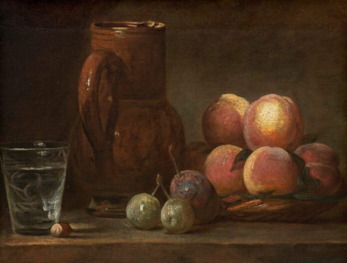 Fruit, Jug, and a Glass, c. 1726/1728 by Jean Siméon Chardin (painter) French, 1699 - 1779