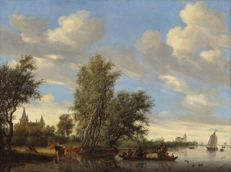 River Landscape with Ferry, 1649 by Salomon van Ruysdael