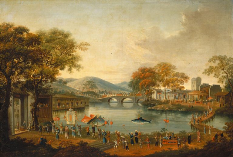 Procession by a Lake, 19th century Chinese Qing Dynasty